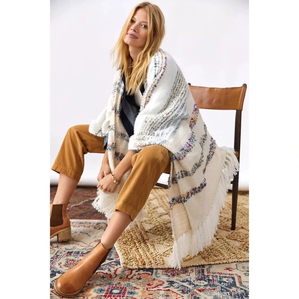 Anthropologie Striped Fringe Cardigan